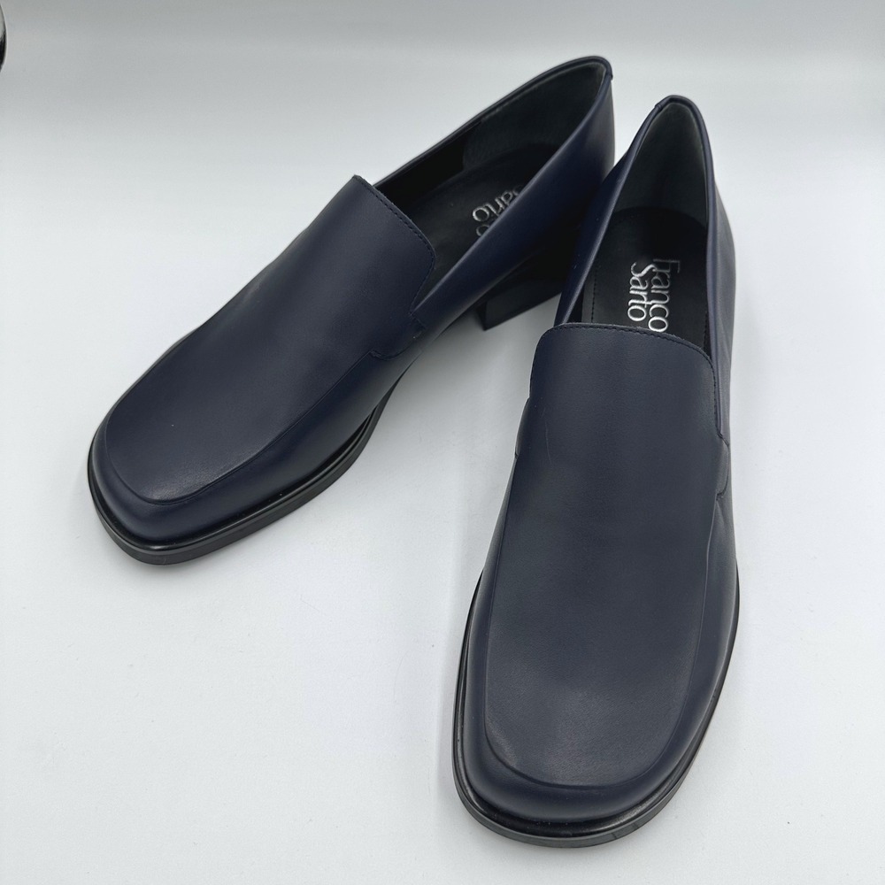 Franco Sarto L-BOCCA Navy Blue Leather Square Toe Block Heel Loafers Womens 10M - Picture 4 of 10